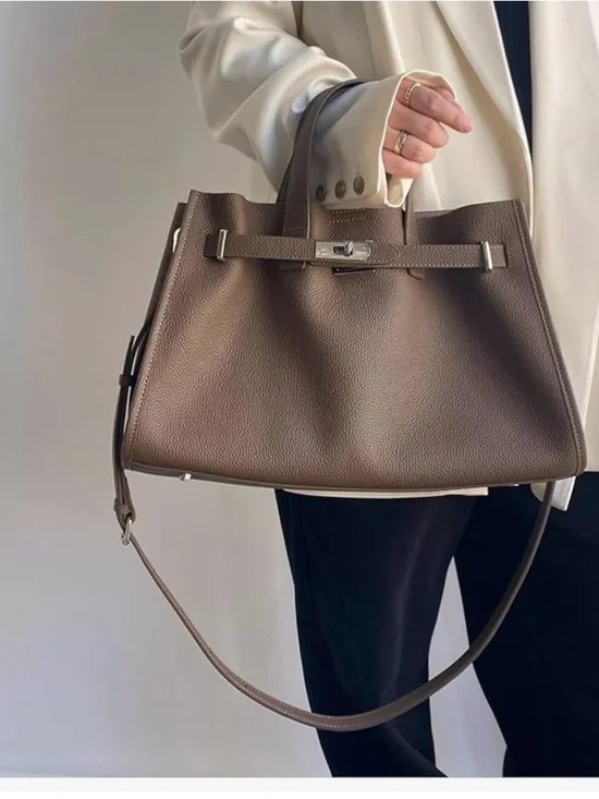 NEW Amazon brand -HaiPomo Structured Taupe Leather Tote with Detachable Strap - Picture 4 of 6